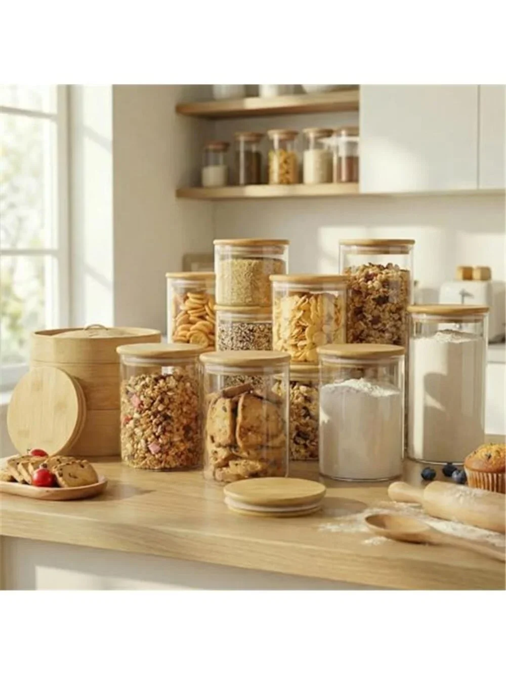 17oz - 4 Pack Glass Jars with Bamboo Lids, Glass Food Storage Containers